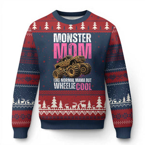 Monster Mom Like Normal Mama But Wheelie Cool Ugly Christmas Sweater Monster Truck Mama TS11 Navy Red Print Your Wear