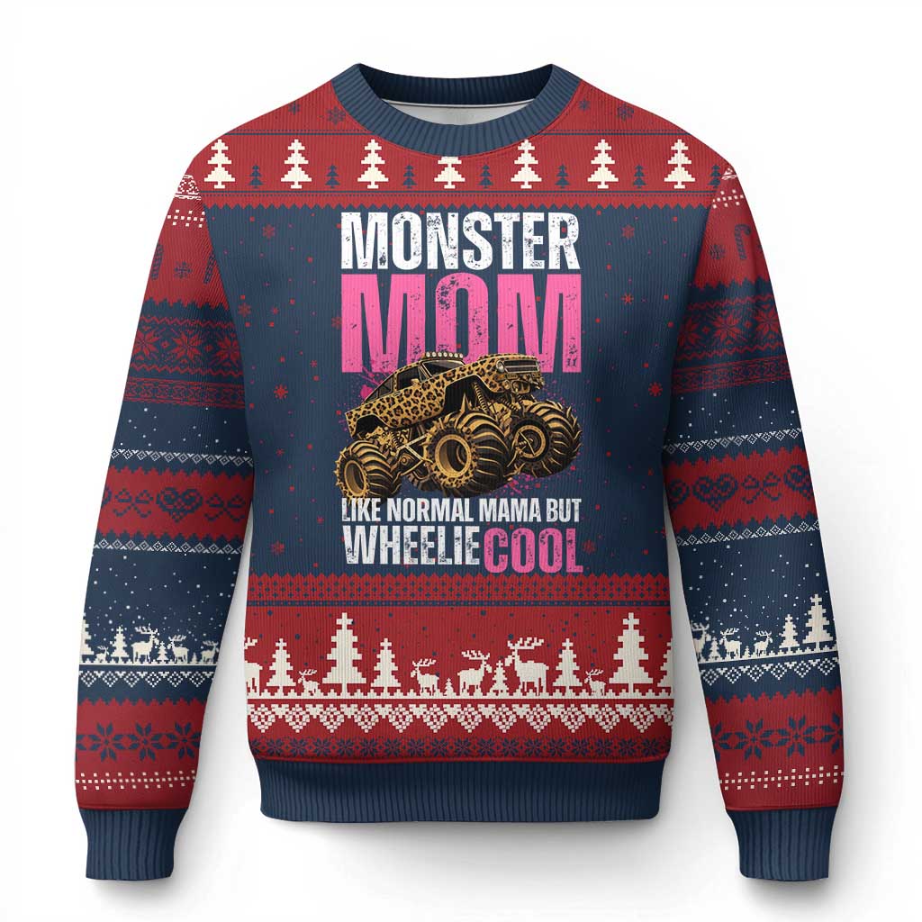 Monster Mom Like Normal Mama But Wheelie Cool Ugly Christmas Sweater Monster Truck Mama TS11 Navy Red Print Your Wear