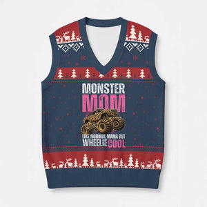 Monster Mom Like Normal Mama But Wheelie Cool V-Neck Knit Sweater Vest Monster Truck Mama TS11 Navy Red Print Your Wear
