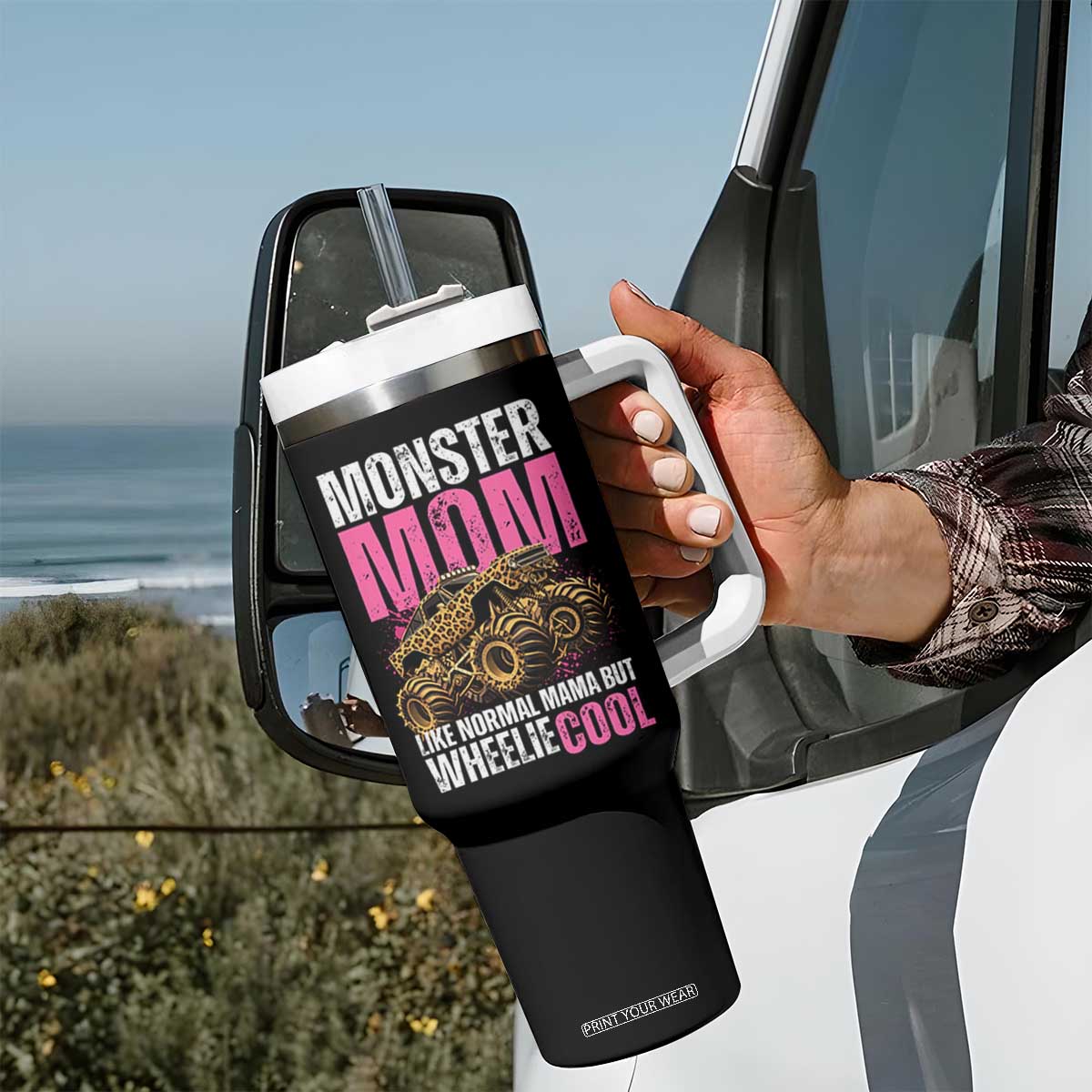 Monster Mom Like Normal Mama But Wheelie Cool Tumbler With Handle Monster Truck Mama TS11 Print Your Wear