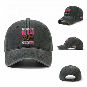 Monster Mom Like Normal Mama But Wheelie Cool Washed Cotton Baseball Cap Monster Truck Mama TS11 Washed Cap Universal Fit Dark Green Print Your Wear