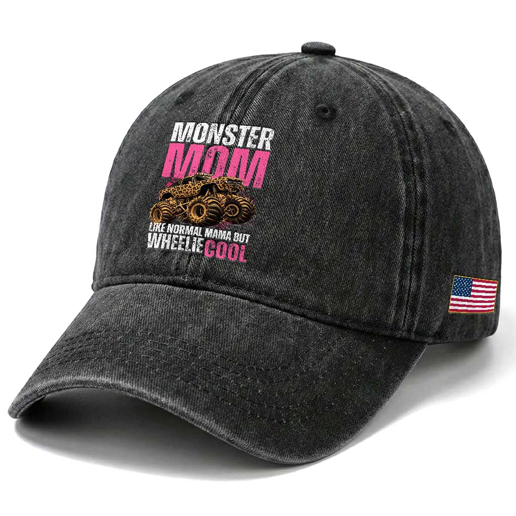 Monster Mom Like Normal Mama But Wheelie Cool Washed Cotton Baseball Cap Monster Truck Mama TS11 Print Your Wear