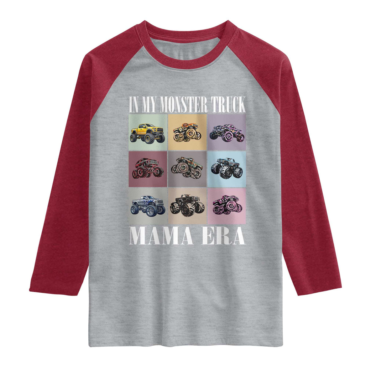 In My Monster Truck Mama Era Raglan Shirt TS11 Heather Gray Heather Red Print Your Wear