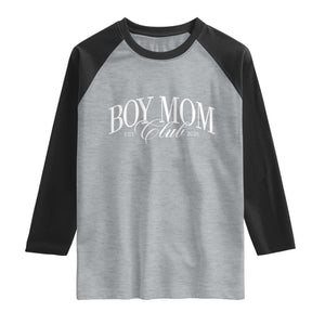 Boy Mom Club 2026 Raglan Shirt Funny Mother's Day Gift TS11 Heather Gray Black Print Your Wear