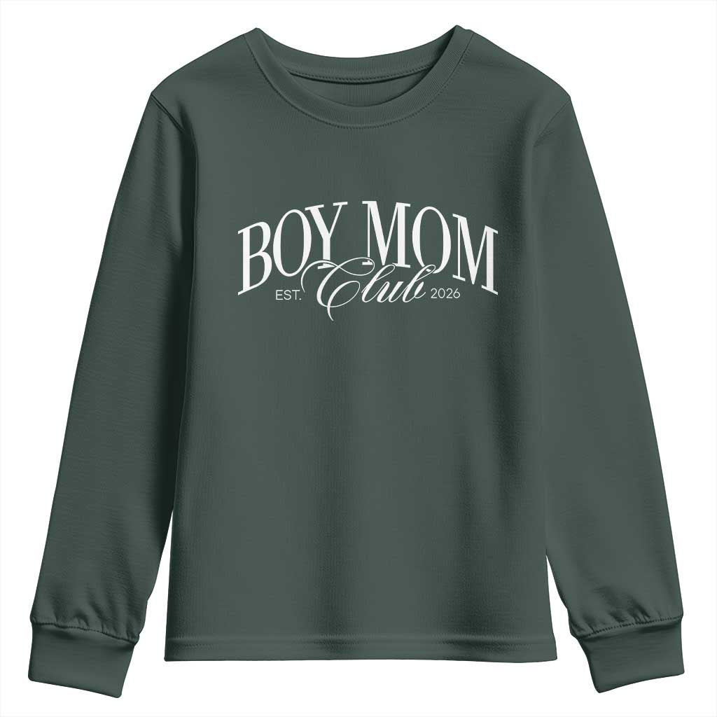 Boy Mom Club 2026 Youth Sweatshirt Funny Mother's Day Gift TS11 Dark Forest Green Print Your Wear