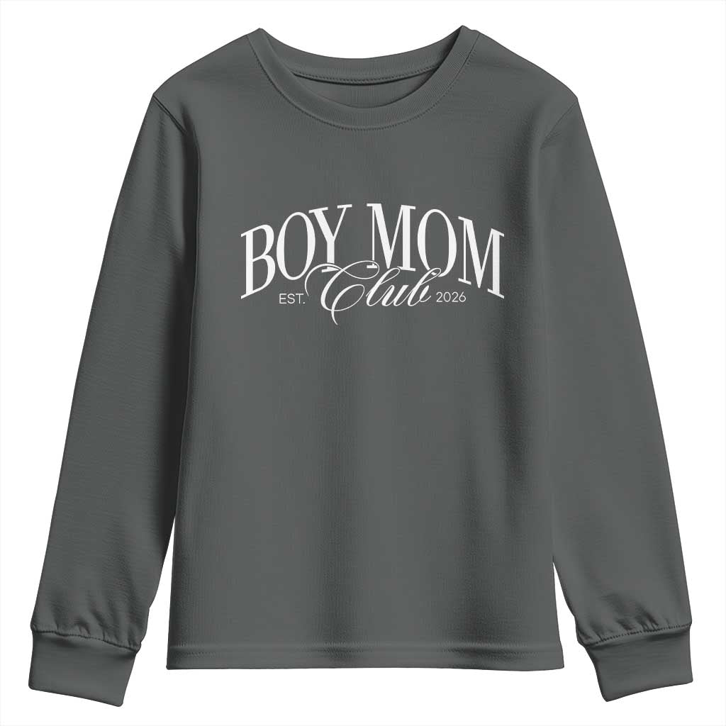 Boy Mom Club 2026 Youth Sweatshirt Funny Mother's Day Gift TS11 Dark Heather Print Your Wear