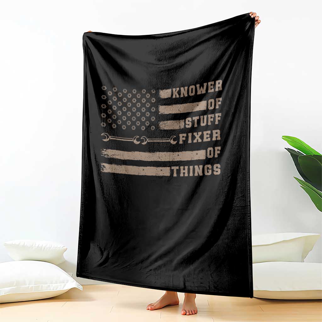 Knower Of Stuff Fixer Of Things Throw Blanket Funny Handyman Dad Husband Vintage American Flag TS11 Print Your Wear