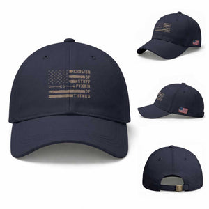 Knower Of Stuff Fixer Of Things Baseball Cap Funny Handyman Dad Husband Vintage American Flag TS11 Baseball Cap Universal Fit Navy Print Your Wear