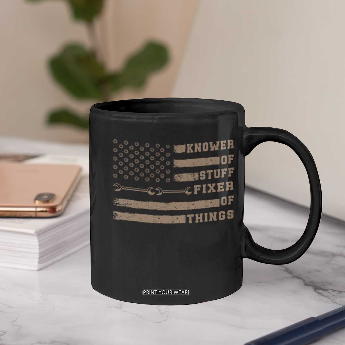 Knower Of Stuff Fixer Of Things Coffee Mug Funny Handyman Dad Husband Vintage American Flag TS11 Print Your Wear