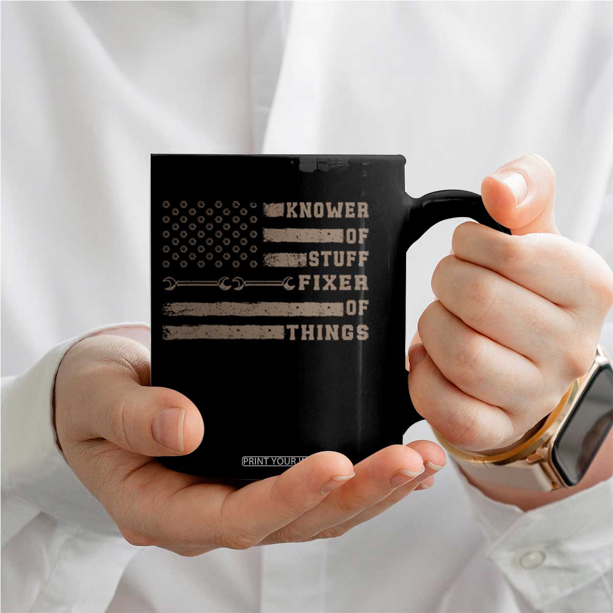 Knower Of Stuff Fixer Of Things Coffee Mug Funny Handyman Dad Husband Vintage American Flag TS11 Print Your Wear