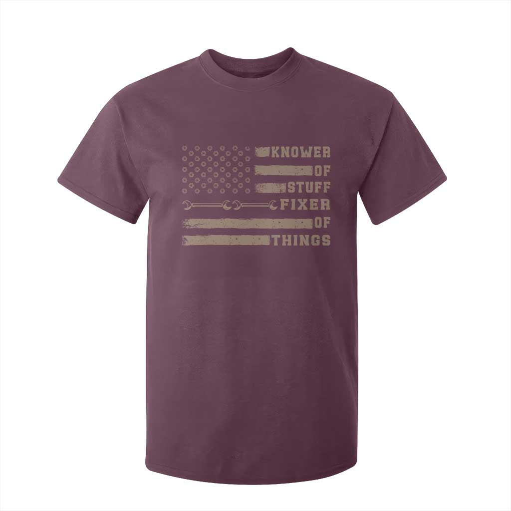 Knower Of Stuff Fixer Of Things T Shirt For Kid Funny Handyman Dad Husband Vintage American Flag TS11 Maroon Print Your Wear