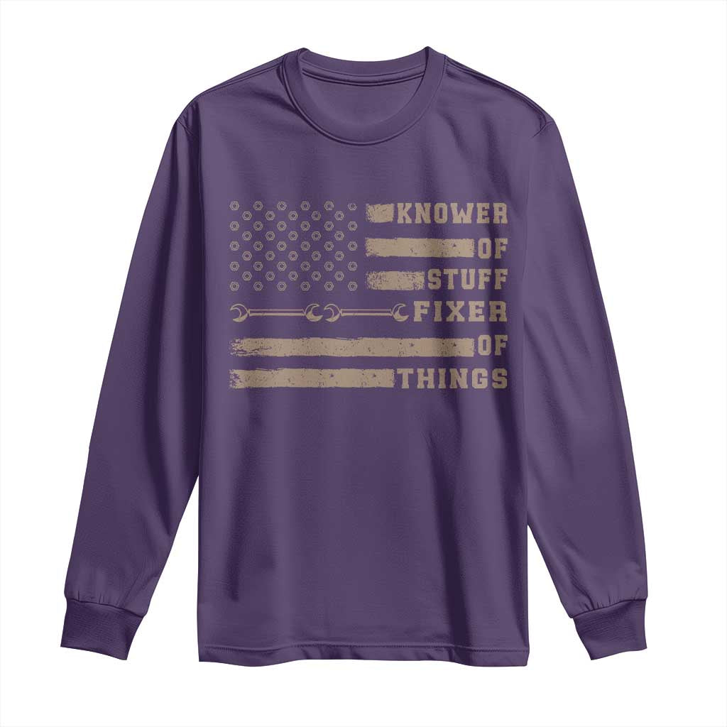 Knower Of Stuff Fixer Of Things Long Sleeve Shirt Funny Handyman Dad Husband Vintage American Flag TS11 Purple Print Your Wear