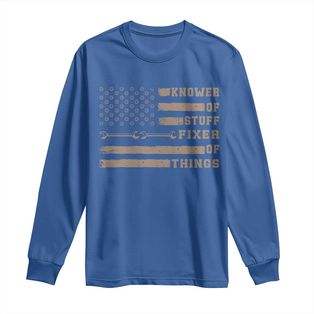 Knower Of Stuff Fixer Of Things Long Sleeve Shirt Funny Handyman Dad Husband Vintage American Flag TS11 Royal Blue Print Your Wear