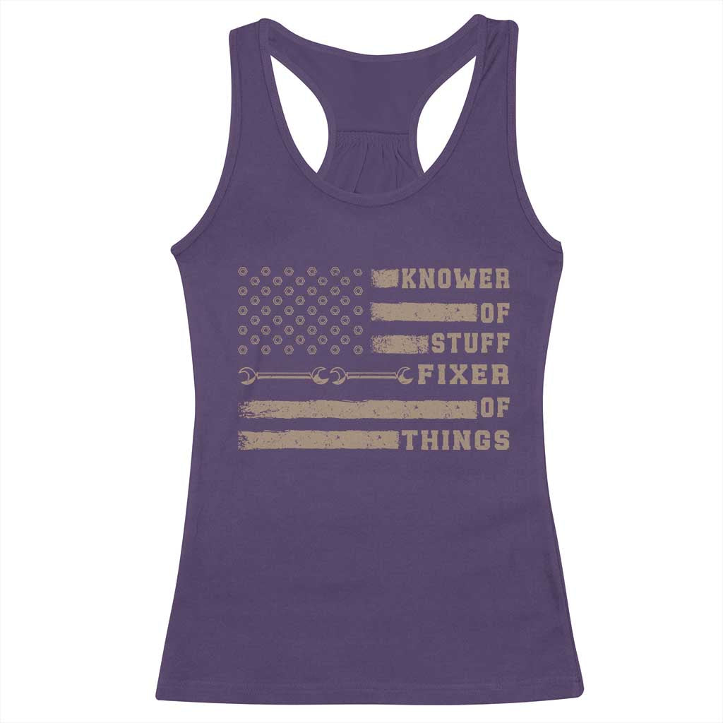 Knower Of Stuff Fixer Of Things Racerback Tank Top Funny Handyman Dad Husband Vintage American Flag TS11 Purple Print Your Wear