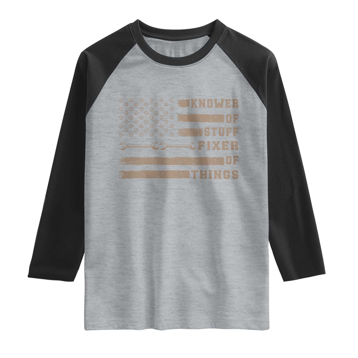 Knower Of Stuff Fixer Of Things Raglan Shirt Funny Handyman Dad Husband Vintage American Flag TS11 Heather Gray Black Print Your Wear
