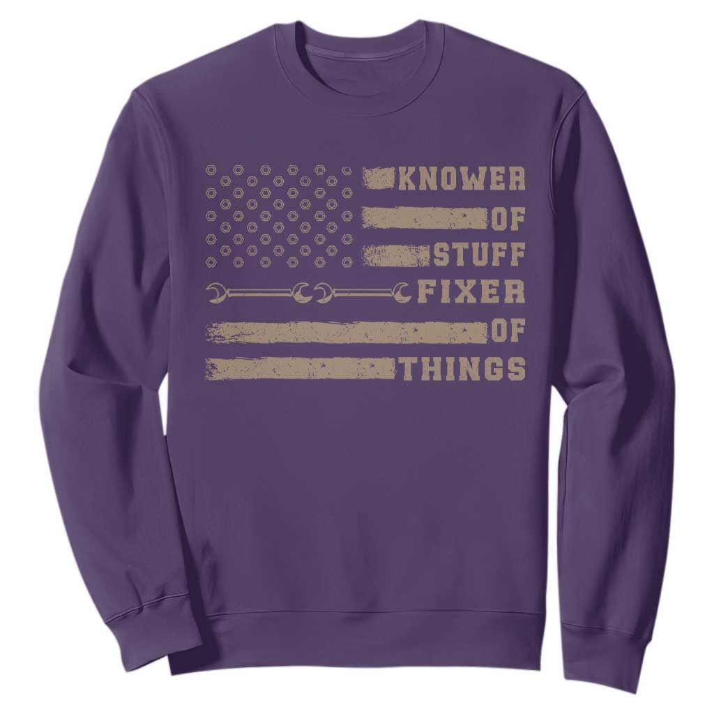Knower Of Stuff Fixer Of Things Sweatshirt Funny Handyman Dad Husband Vintage American Flag TS11 Purple Print Your Wear