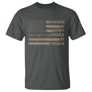 Knower Of Stuff Fixer Of Things T Shirt Funny Handyman Dad Husband Vintage American Flag TS11 Dark Heather Print Your Wear