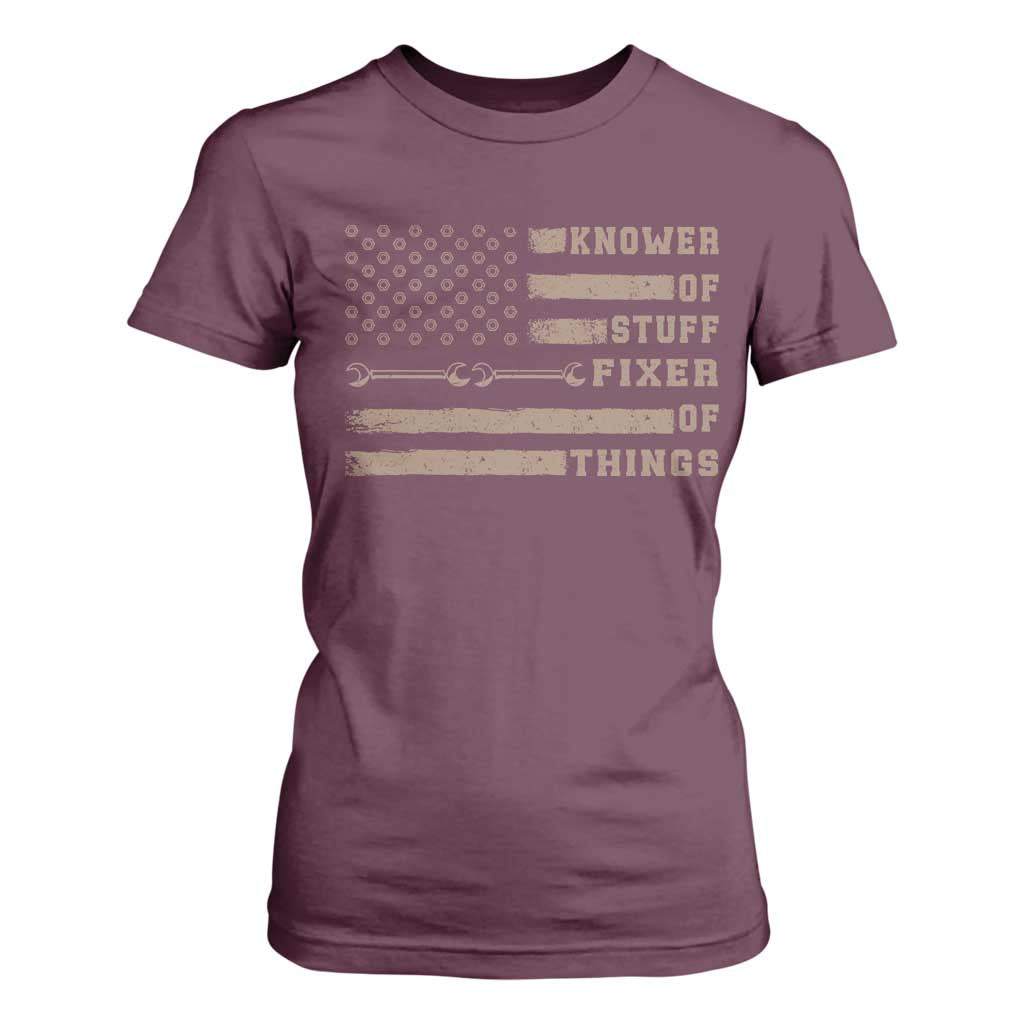 Knower Of Stuff Fixer Of Things T Shirt For Women Funny Handyman Dad Husband Vintage American Flag TS11 Maroon Print Your Wear