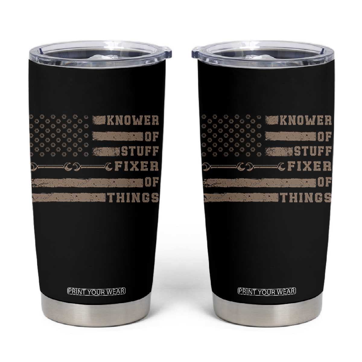 Knower Of Stuff Fixer Of Things Tumbler Cup Funny Handyman Dad Husband Vintage American Flag TS11 Black Print Your Wear