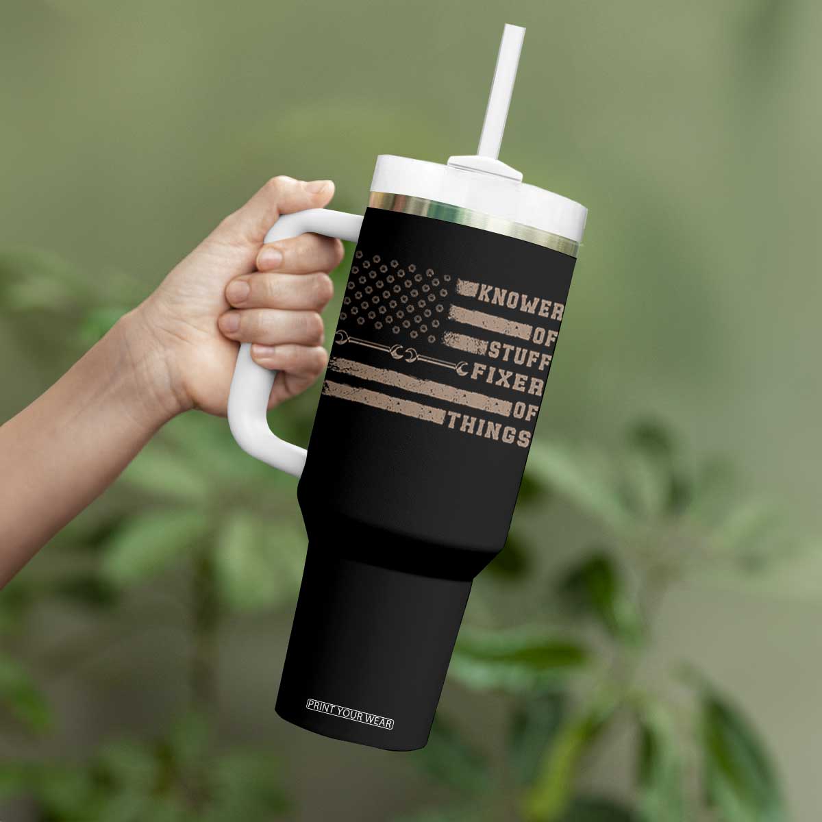 Knower Of Stuff Fixer Of Things Tumbler With Handle Funny Handyman Dad Husband Vintage American Flag TS11 Print Your Wear