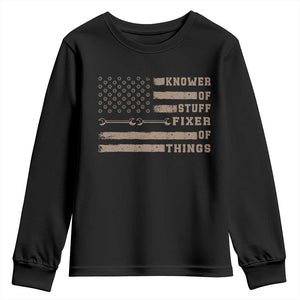 Knower Of Stuff Fixer Of Things Youth Sweatshirt Funny Handyman Dad Husband Vintage American Flag TS11 Black Print Your Wear