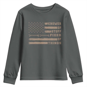 Knower Of Stuff Fixer Of Things Youth Sweatshirt Funny Handyman Dad Husband Vintage American Flag TS11 Dark Heather Print Your Wear