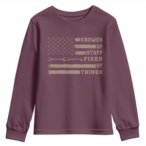 Knower Of Stuff Fixer Of Things Youth Sweatshirt Funny Handyman Dad Husband Vintage American Flag TS11 Maroon Print Your Wear