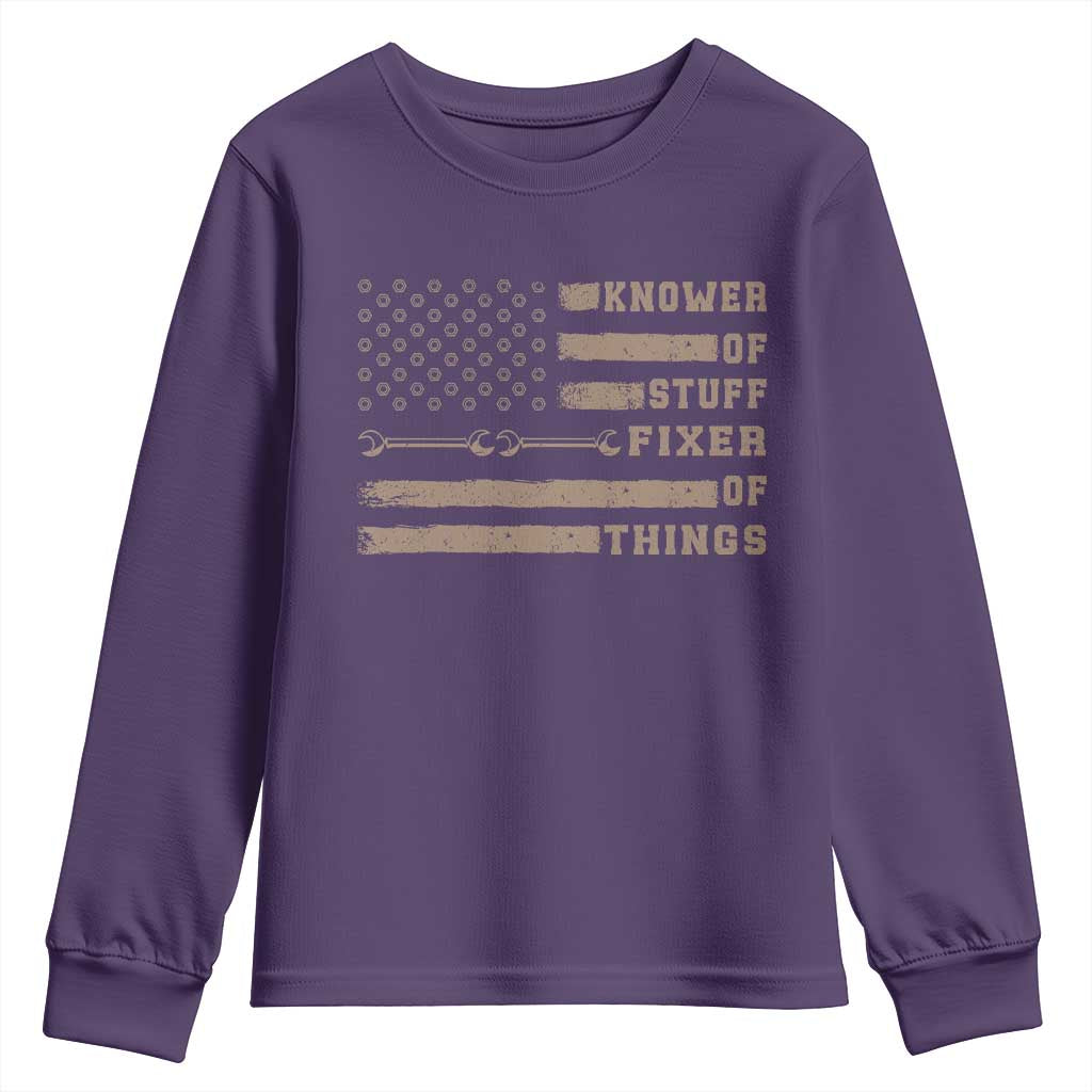 Knower Of Stuff Fixer Of Things Youth Sweatshirt Funny Handyman Dad Husband Vintage American Flag TS11 Purple Print Your Wear