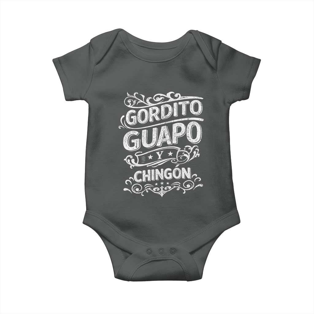 Gordito Guapo y Chingon Baby Onesie Funny Mexican Spanish Saying TS11 Dark Heather Print Your Wear