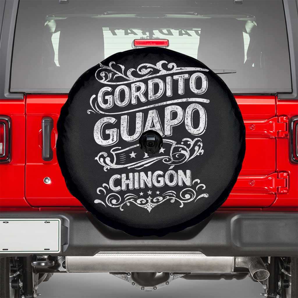 Gordito Guapo y Chingon Spare Tire Cover Funny Mexican Spanish Saying TS11 Black Print Your Wear