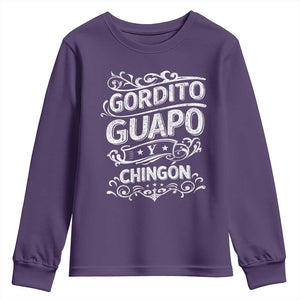 Gordito Guapo y Chingon Youth Sweatshirt Funny Mexican Spanish Saying TS11 Purple Print Your Wear