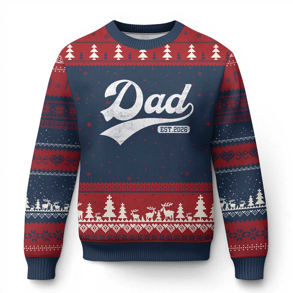 Dad Est 2026 Ugly Christmas Sweater Funny New Dad Baby Announcement TS11 Navy Red Print Your Wear