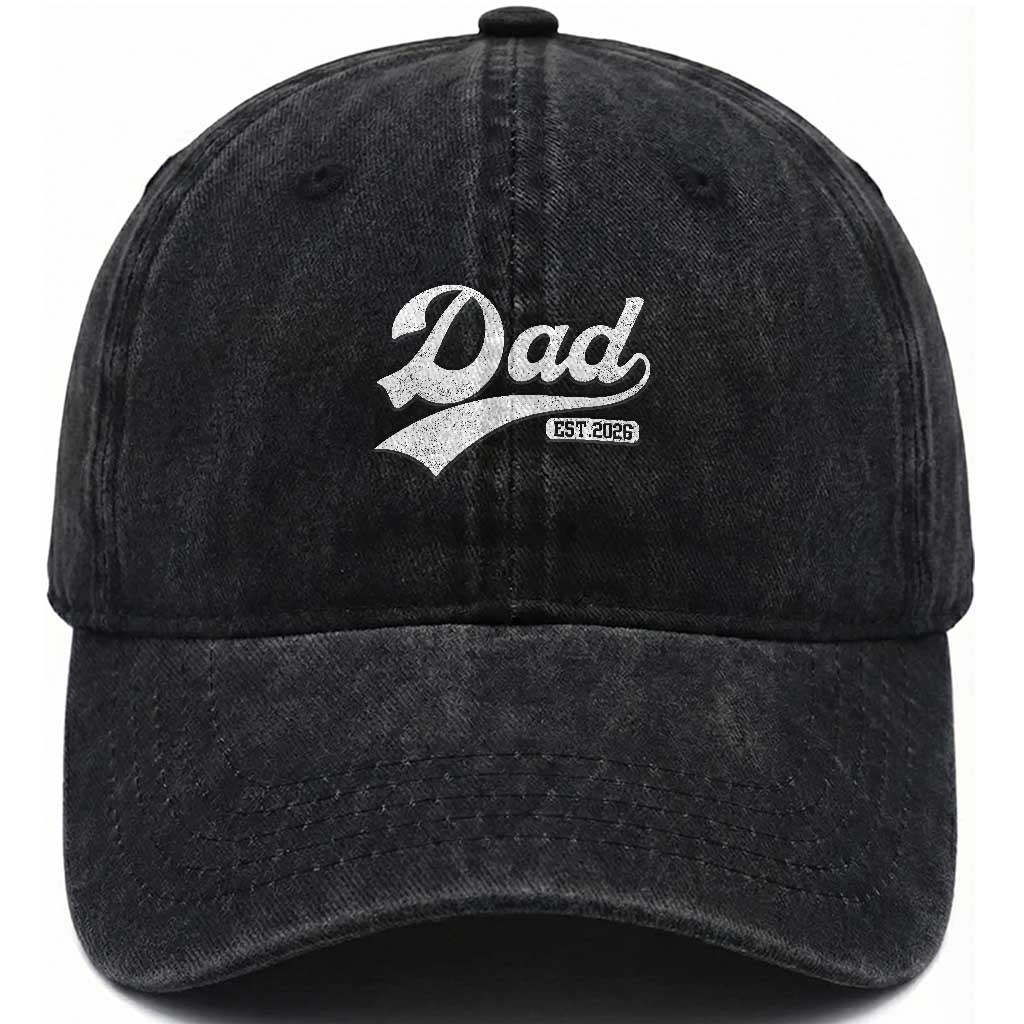 Dad Est 2026 Washed Cotton Baseball Cap Funny New Dad Baby Announcement TS11 Print Your Wear