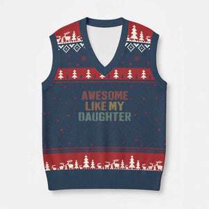 Awesome Like My Daughter V-Neck Knit Sweater Vest Funny Proud Dad Mom TS11 Navy Red Print Your Wear