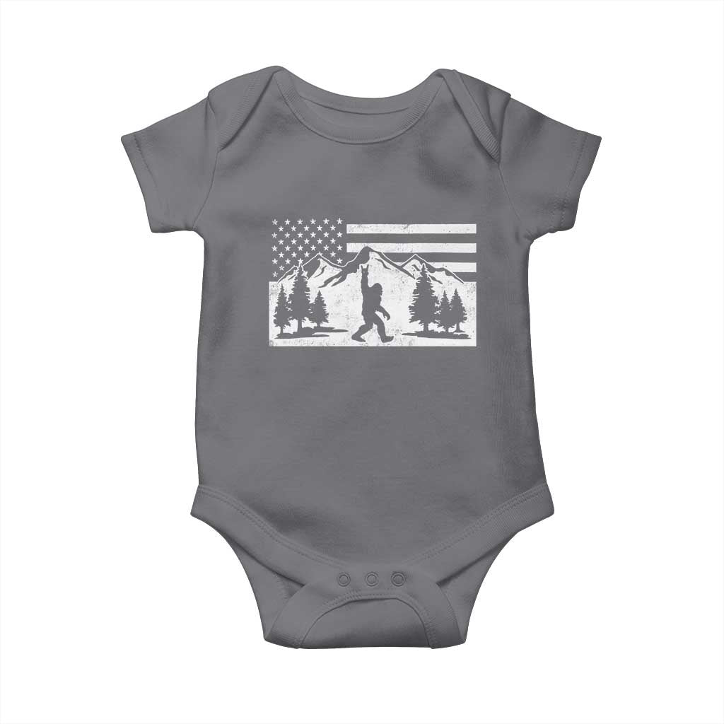 Patriotic Bigfoot American Flag in Forest Baby Onesie TS11 Charcoal Print Your Wear