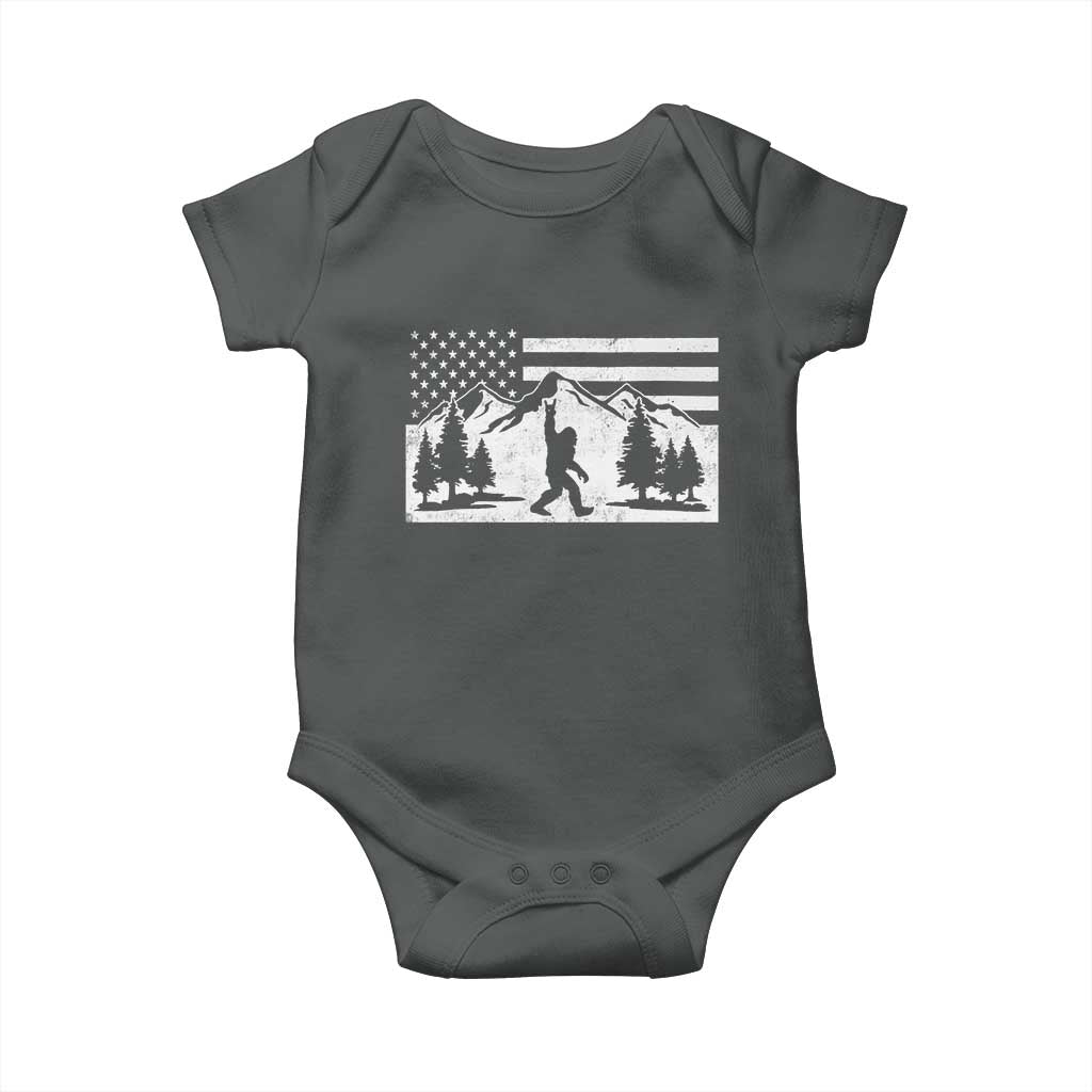 Patriotic Bigfoot American Flag in Forest Baby Onesie TS11 Dark Heather Print Your Wear