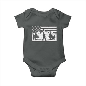 Patriotic Bigfoot American Flag in Forest Baby Onesie TS11 Dark Heather Print Your Wear