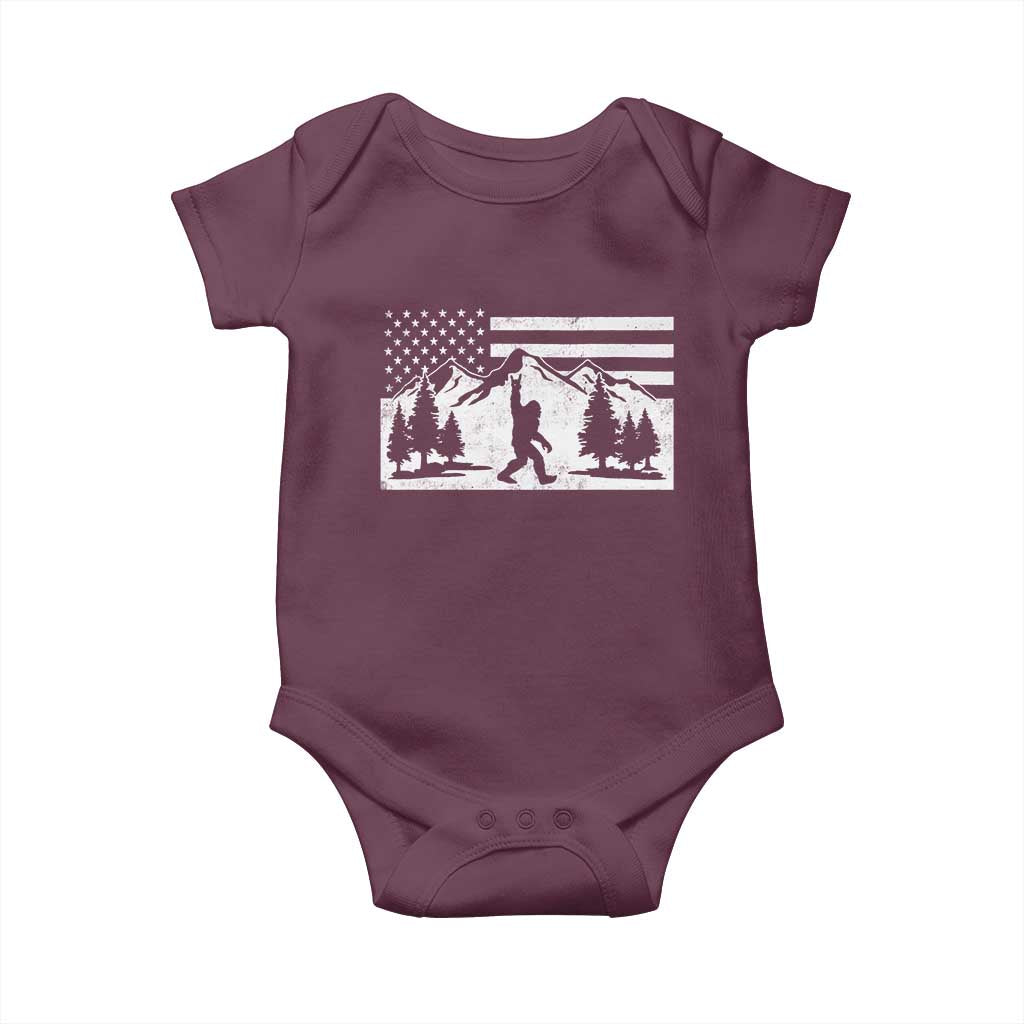 Patriotic Bigfoot American Flag in Forest Baby Onesie TS11 Maroon Print Your Wear