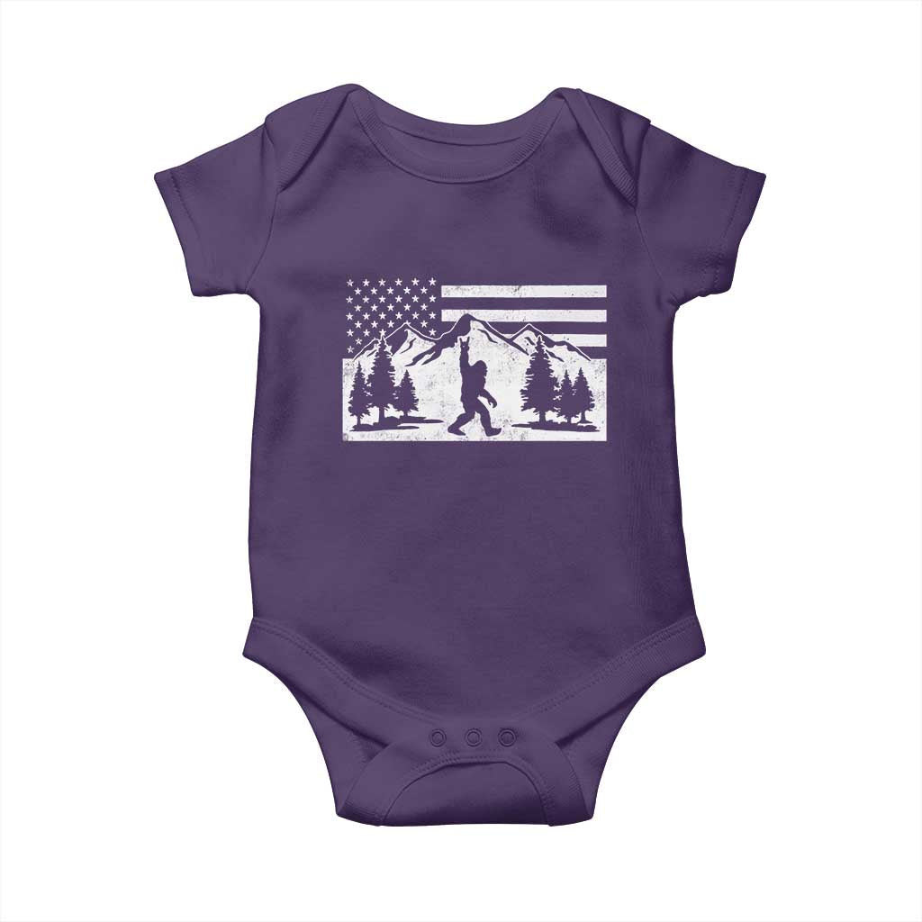 Patriotic Bigfoot American Flag in Forest Baby Onesie TS11 Purple Print Your Wear
