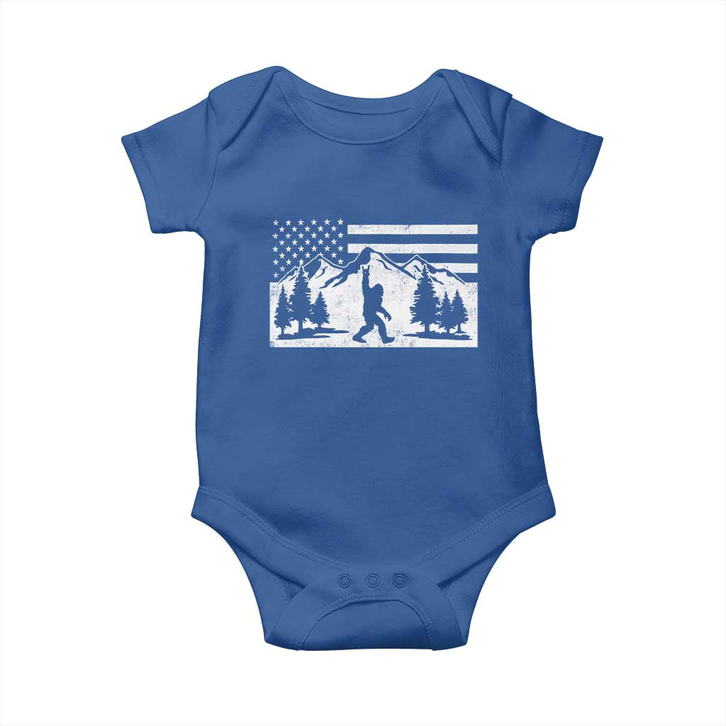 Patriotic Bigfoot American Flag in Forest Baby Onesie TS11 Royal Blue Print Your Wear