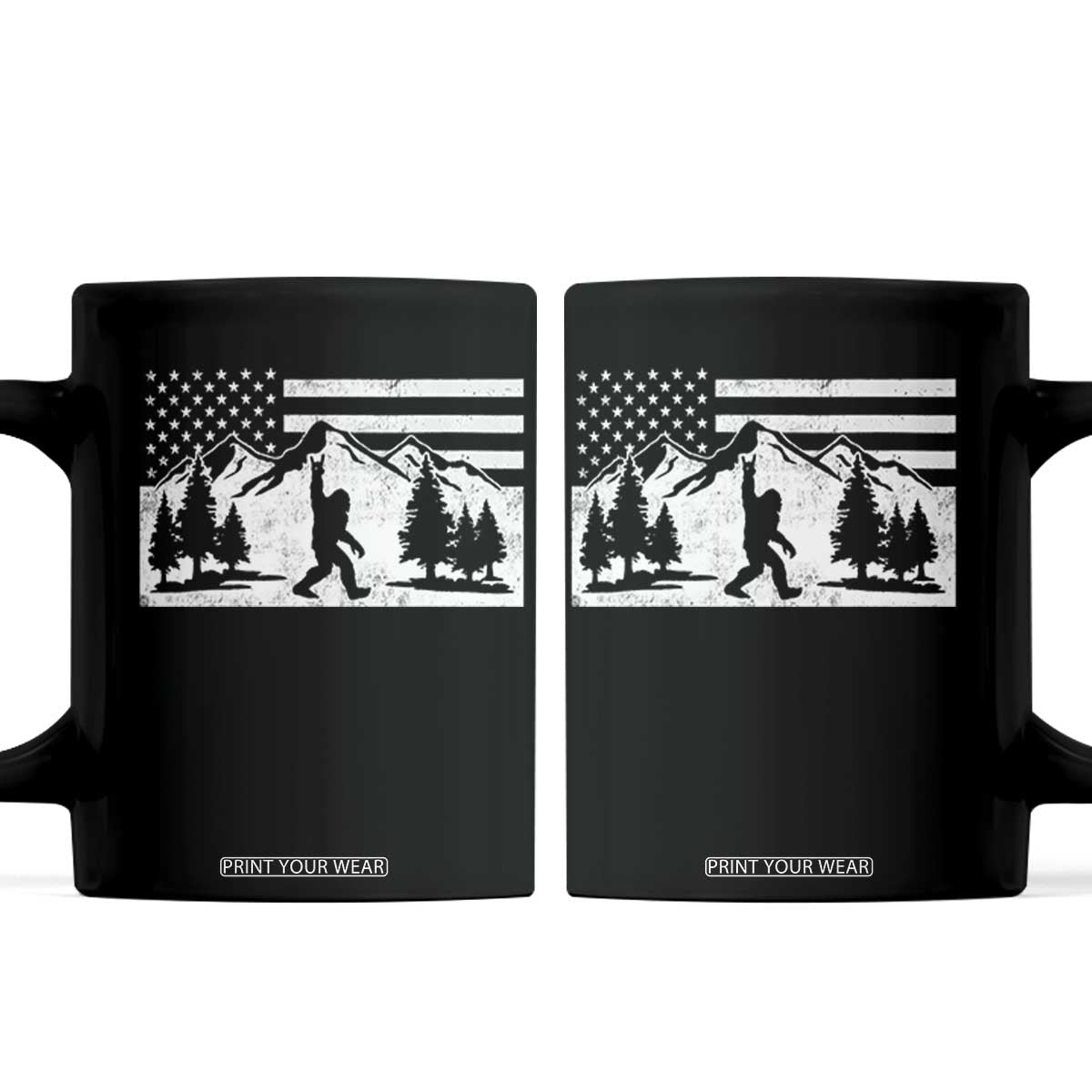 Patriotic Bigfoot American Flag in Forest Coffee Mug TS11 Black Print Your Wear