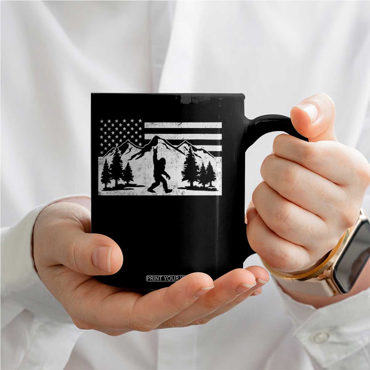 Patriotic Bigfoot American Flag in Forest Coffee Mug TS11 Print Your Wear