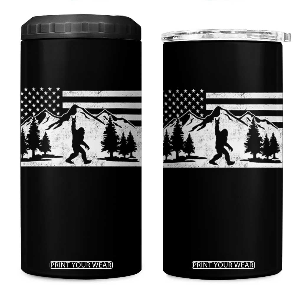 Patriotic Bigfoot American Flag in Forest 4 in 1 Can Cooler Tumbler TS11 One Size: 16 oz Black Print Your Wear
