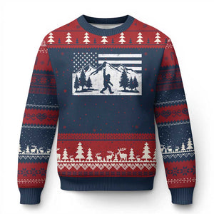 Patriotic Bigfoot American Flag in Forest Ugly Christmas Sweater TS11 Navy Red Print Your Wear