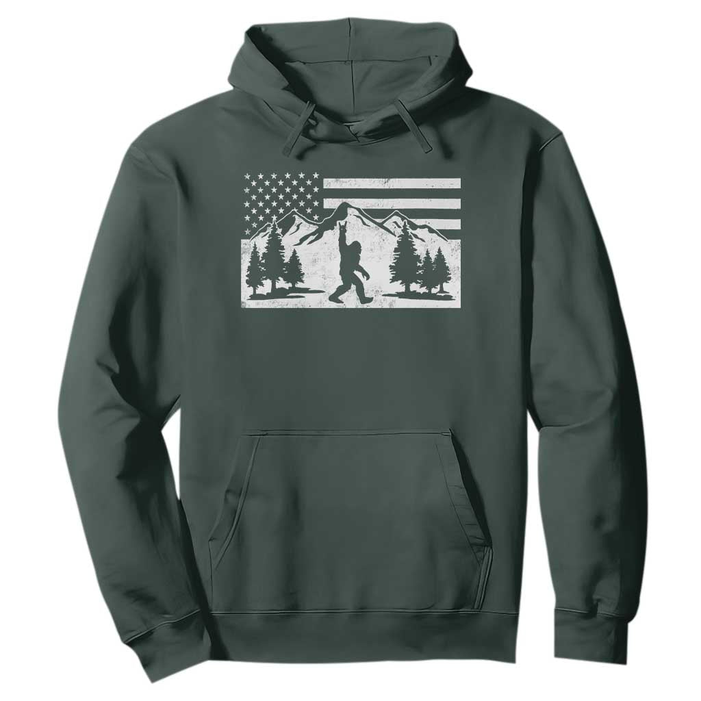 Patriotic Bigfoot American Flag in Forest Hoodie TS11 Dark Forest Green Print Your Wear