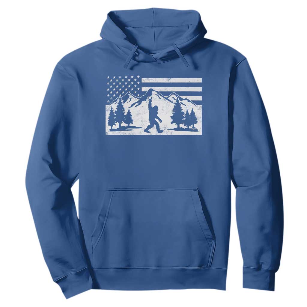 Patriotic Bigfoot American Flag in Forest Hoodie TS11 Royal Blue Print Your Wear