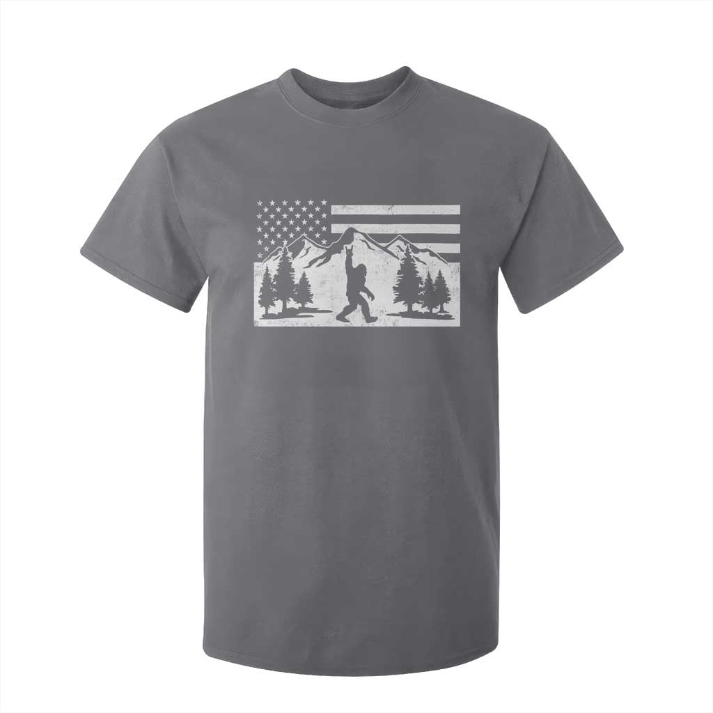 Patriotic Bigfoot American Flag in Forest T Shirt For Kid TS11 Charcoal Print Your Wear