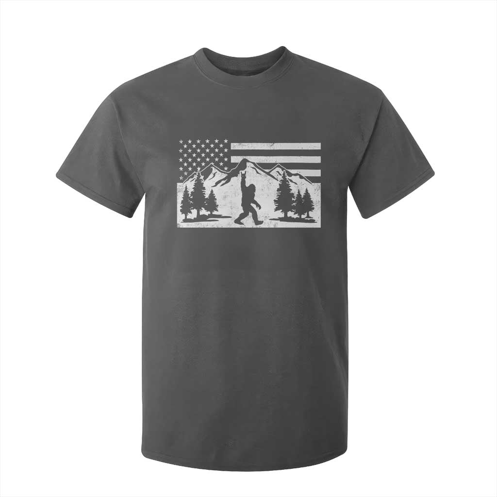 Patriotic Bigfoot American Flag in Forest T Shirt For Kid TS11 Dark Heather Print Your Wear
