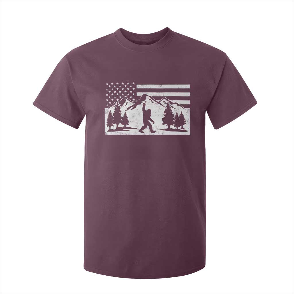 Patriotic Bigfoot American Flag in Forest T Shirt For Kid TS11 Maroon Print Your Wear