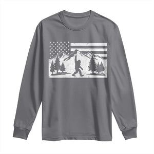Patriotic Bigfoot American Flag in Forest Long Sleeve Shirt TS11 Charcoal Print Your Wear